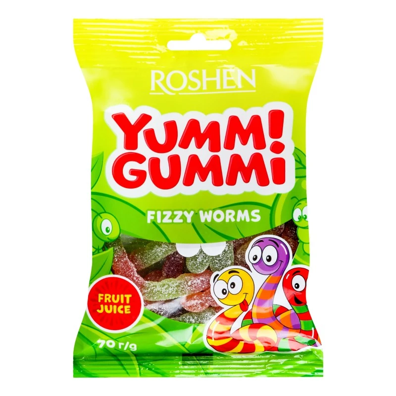 Цукерки желейні Fizzy Worms Yummi Gummi Roshen, 70 г