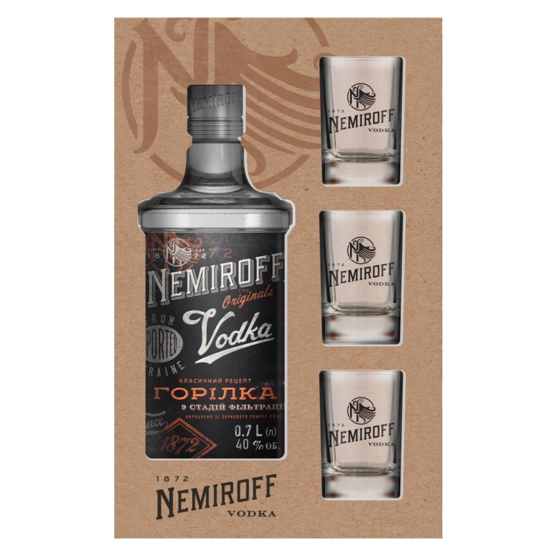 Набір Настоянка Українська медова з перцем Nemiroff, 0.7 л + 3 чарки, 1 шт.