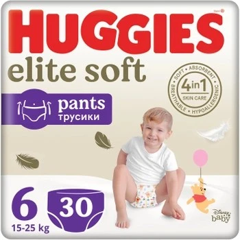 Трусики підгузки для дітей 15-25 кг 6 Elite Soft Huggies, 30 шт/уп.