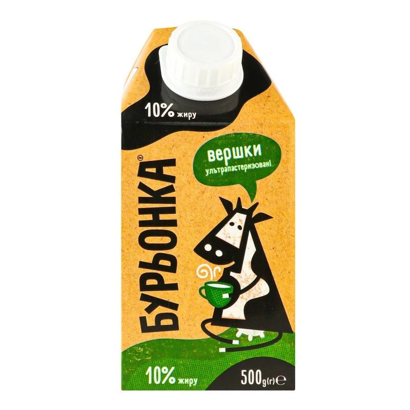 Вершки 10% ультрапастеризовані Бурьонка, 500 г