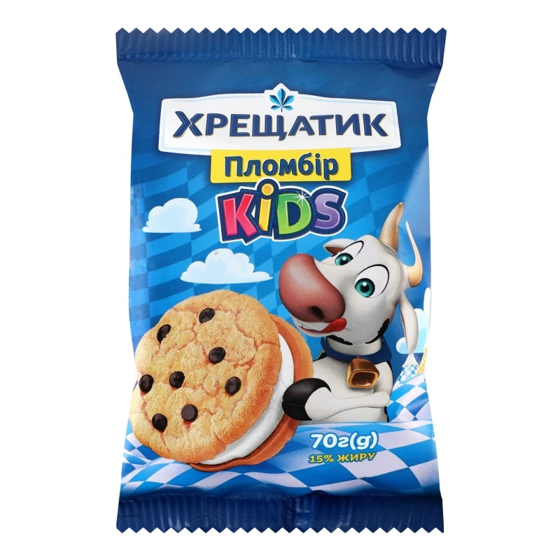 Морозиво пломбір сендвіч на печиві з дропсами Kids Хрещатик, 70г