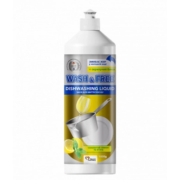 Засіб для миття посуду Соковитий лимон та м&#039;ята Wash&amp;Free, 1 л