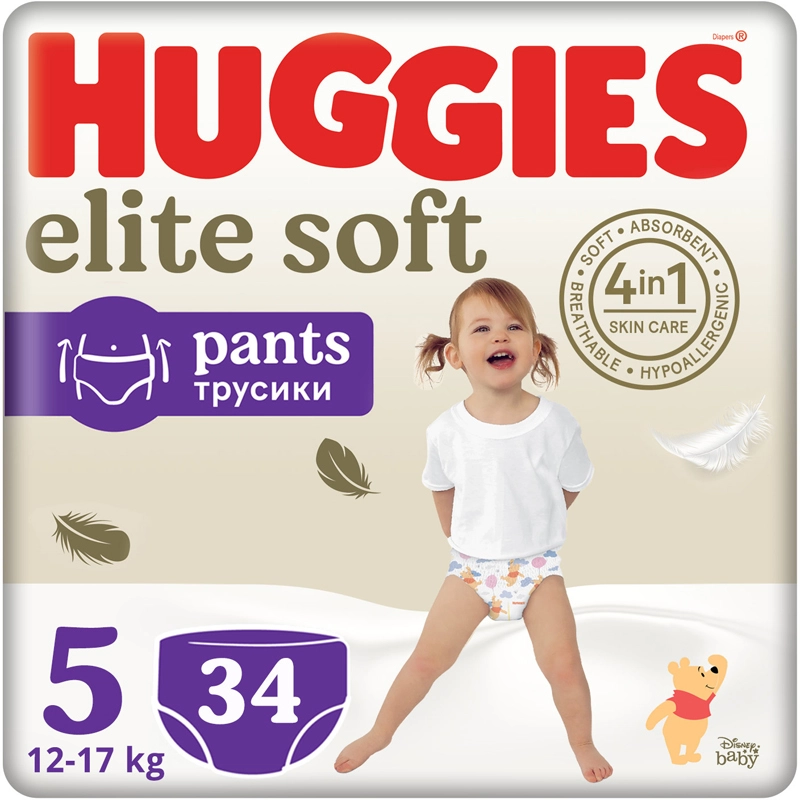 Трусики підгузки для дітей 12-17 кг 5 Elite Soft Huggies, 34 шт/уп.
