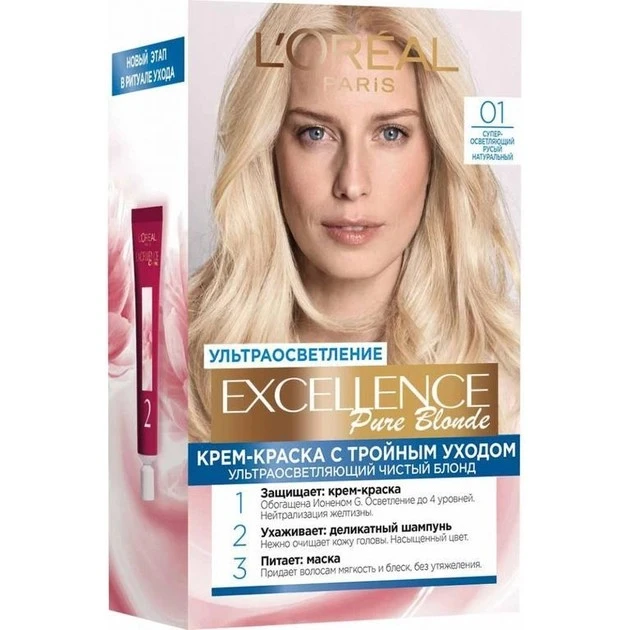 Фарба для волосся 01 Супер-освітлюючий русявий натуральний Excellence L&#039;Oreal Paris, 1 шт