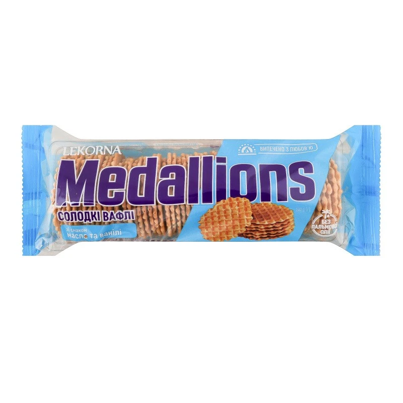 Вафлі солодкі зі смаком масла та ванілі Medallions Lekorna м/у 100г