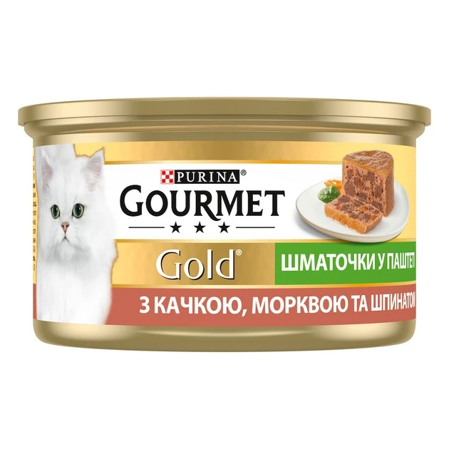 Корм для котів З качкою морквою та шпинатом ж/б Gold Gourmet, 85 г