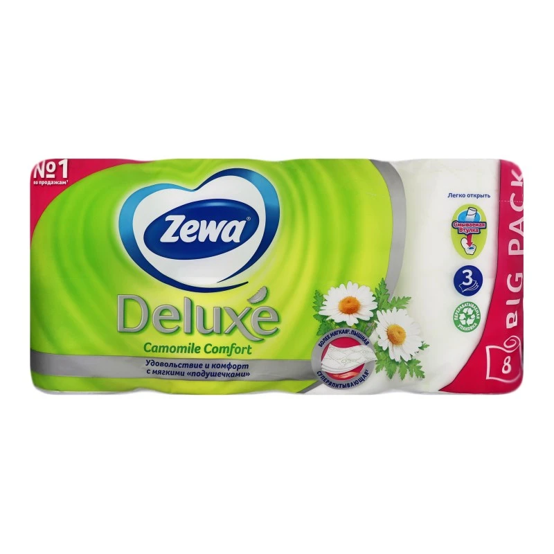 Туалетний папір 3-х шаровий Ромашка Deluxe Zewa, 8 шт/уп.