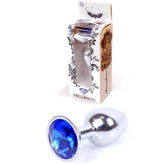 Анальна пробка Boss Series  Jewellery Silver Plug Dark Blue S, 7 х 2,7 см