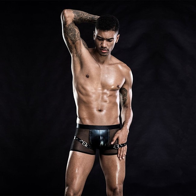 Чоловічі еротичні сітчасті труси з ременями JSY, One Size, Black