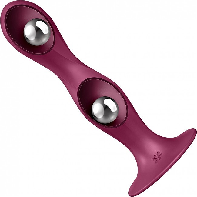 Дилдо на присоске Satisfyer Double Ball-R Red, подвижные шарики внутри, 18 х 3,8 см