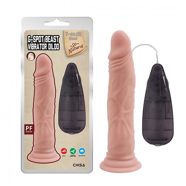 Вібратор тілесний T-skin ReaL G-Spot Beast Вібратор Ділдо Flesh, 21,4 х 4 см