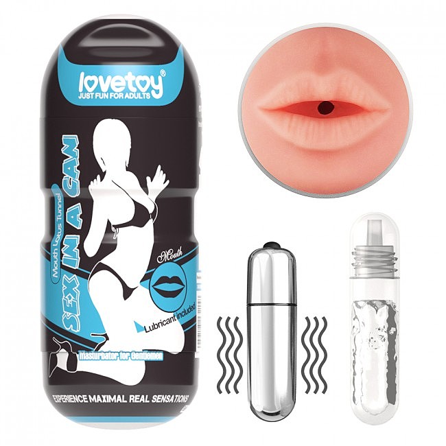 Мастурбатор у вигляді ротика Sex In A Can Mouth Stamina Tunnel Вібруючий ЛавТой, 16 х 6,5 см