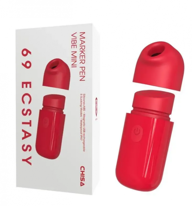 Міні-вібратор Chisa 69 ECSTASY Marker Pen з вакуумною стимуляцією клітора, червоний