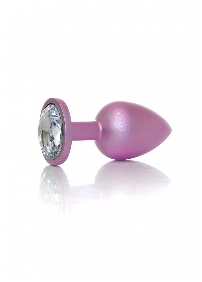 Анальна пробка рожева Jewellery Pearl Pink Plug Clear, прозорий кристал (розмір L)