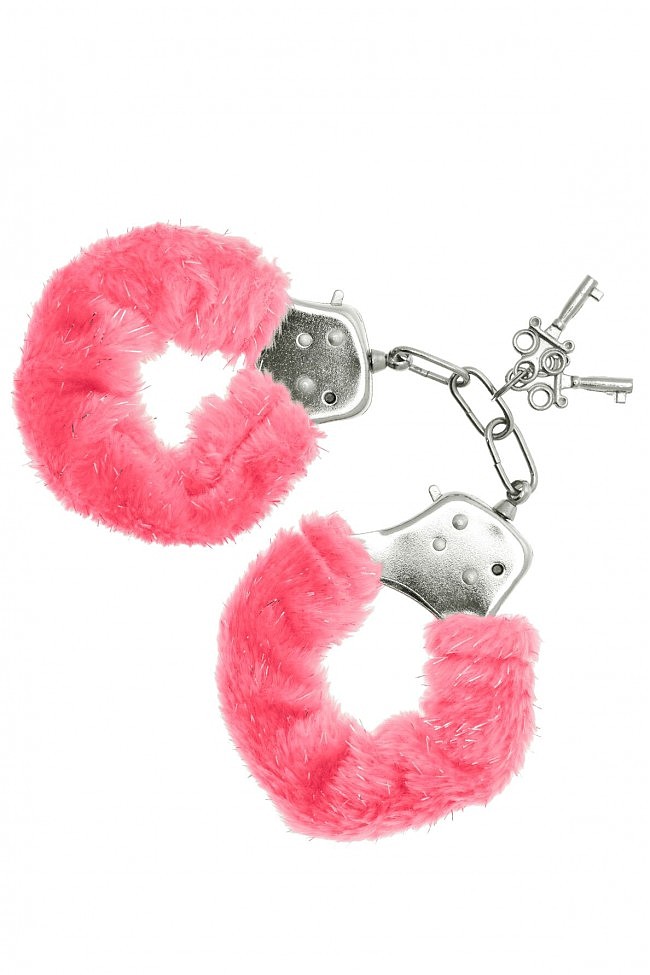 Наручники S Pleasures Furry Cuffs з пухнастим оздобленням, 2 ключі в комплекті (рожевий)