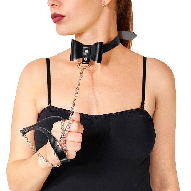 Чокер-ошийник з повідцем Art of Sex Butterfly Black, екокожа, декор у вигляді метелика
