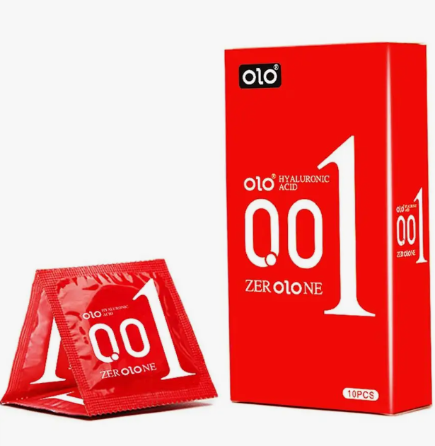Презервативи OLO Zero One ультратонкі з гіалуроновою змазкою та збуджуючим ефектом, упаковка 10 шт