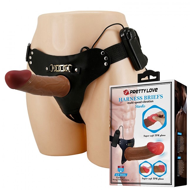 Чоловічий страпон з вібрацією Pretty Love Harness Briefs Stark з вібрацією, 17,5 х 4,3 см