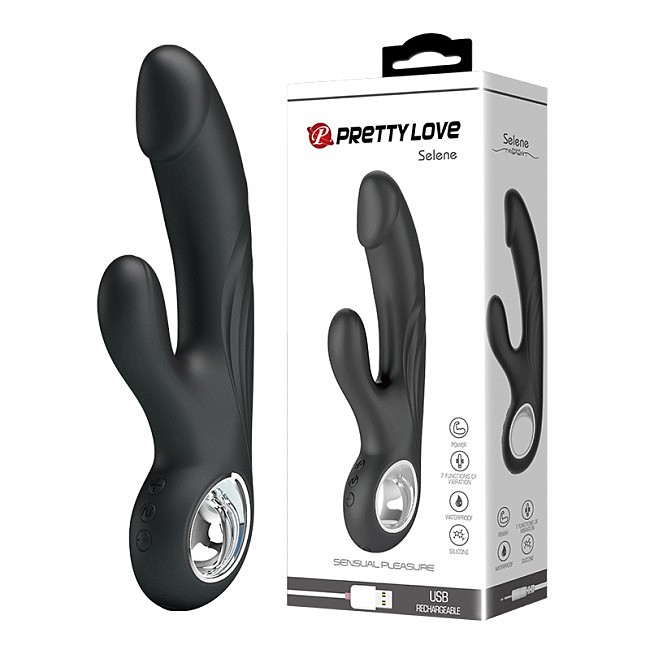 Перезаряджуваний вібратор-кролик Pretty Love Selene Vibrator Black, рукоятка-кільце, 19 х 3 см
