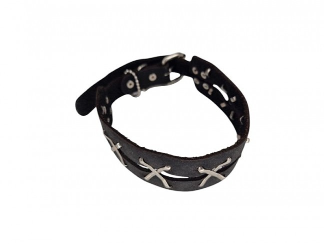 Класичний чокер чорний FLIRTY, натуральна шкіра з декором металеві смужки хрестом