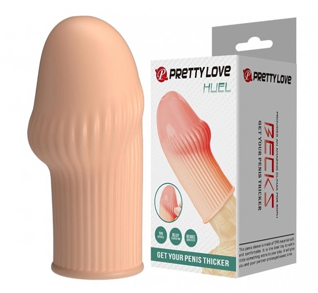 Насадка на член Pretty Love Huel Penis Thicker Flesh, отверстие для эякуляции, 9 х 4,2 см