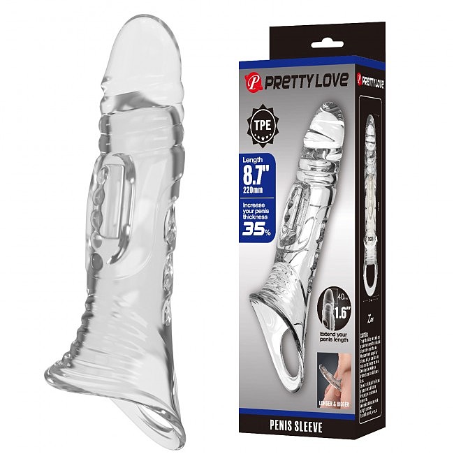 Насадка на член з петлею на мошонку Pretty Love Penis Sleeve 8.7 Clear, 22 х 5,5 см