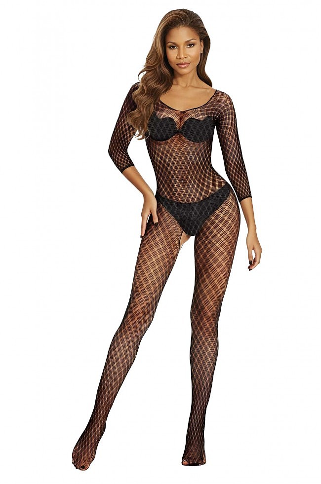Бодістокінг з відкритим доступом Softline Bodystocking 2048 black One Size, ромбовидний візерунок