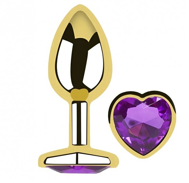 Анальна пробка з кристалом EGZO Gold Heart Plug Purple size M