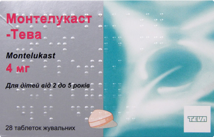 МОНТЕЛУКАСТ-ТЕВА таблетки жув. по 4 мг 28 (7х4)