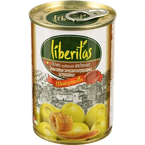 Оливки зелені  Manzanilla LIBERITAS 280г фаршировані анчоусами