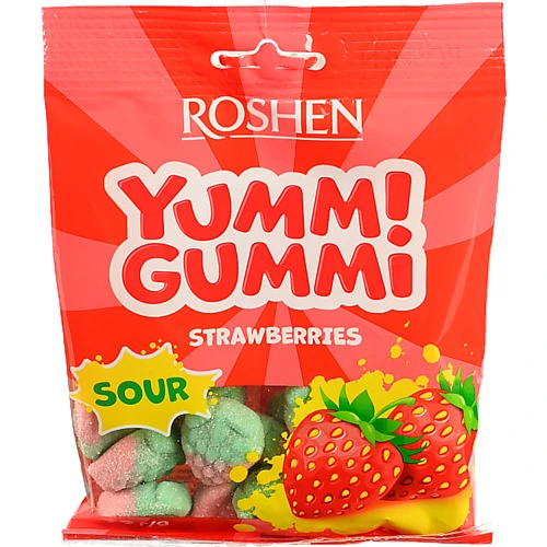 Цукерки Roshen 70г желейні yummi gummi sour strawberries