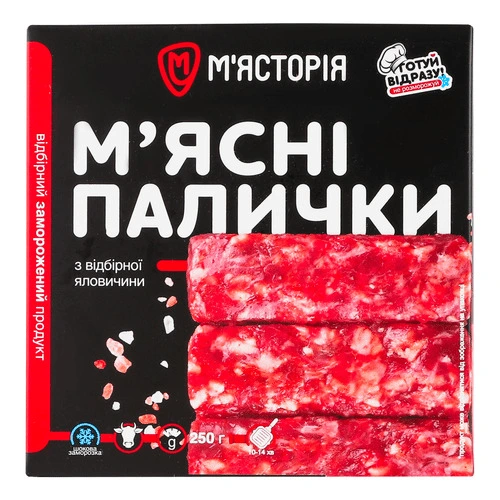 Палички м'ясні заморожені з відбірної яловичини М'ясторія к/у 250г