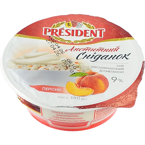 Сир к.м. Президент 180г 9% сметана персик ст.