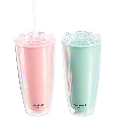 Стакан пластиковий з трубочкою 750 мл 3 кольори