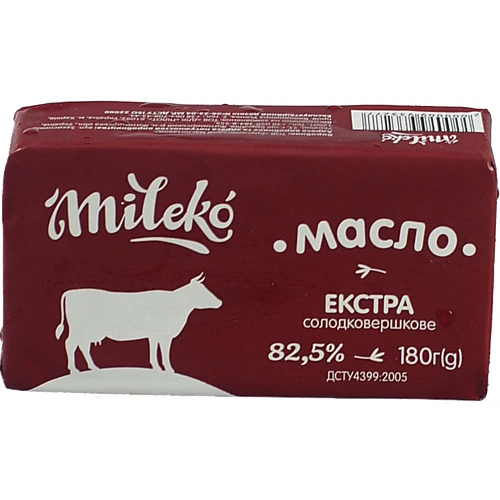 Масло Mileko 180г 82.5% екстра солодковершкове