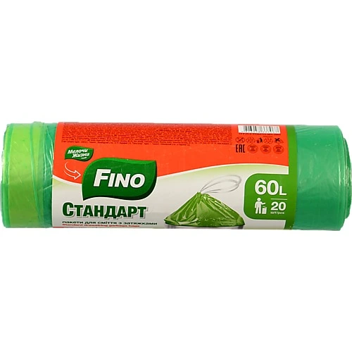 Пакети для сміття з затяжками 60л Стандарт Fino 20шт