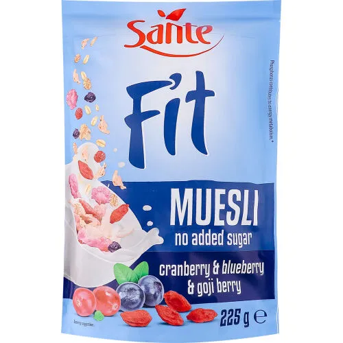 Пластівці Sante 225г Fit журавлина чорниця і ягоди годжі