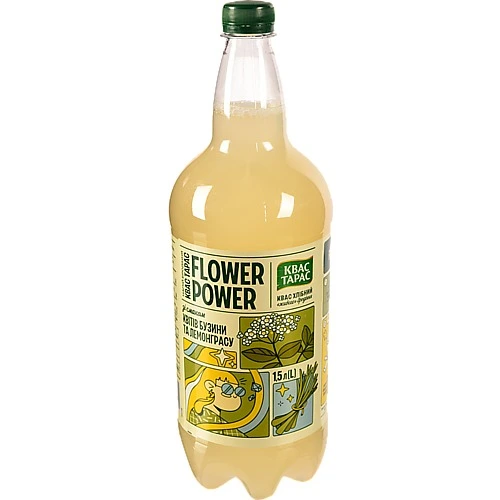 Квас Тарас Flower Power 1.5л смак квітів бузини та лемонграсу