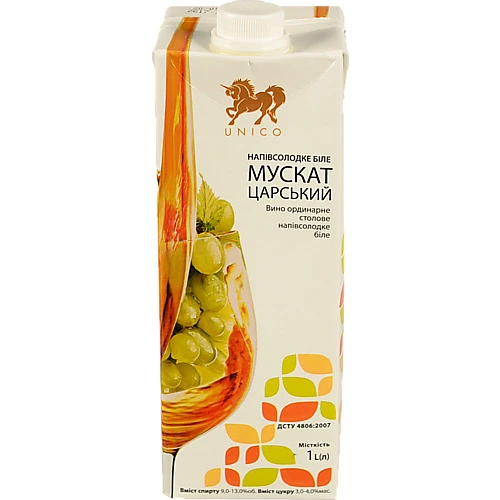 Bино Unico 1л мускат царський біле н.с пак