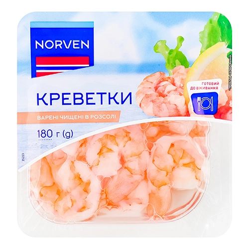 Креветки Norven варені в розсолі чищені 180г