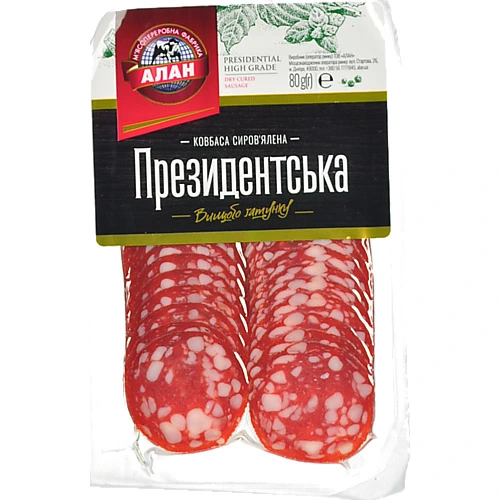 Ковбаса президентська 80г с.в в.у нарізка  Алан