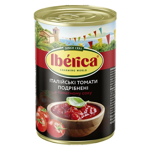 Томати Iberica 400г нарізані очищені у томатному соку