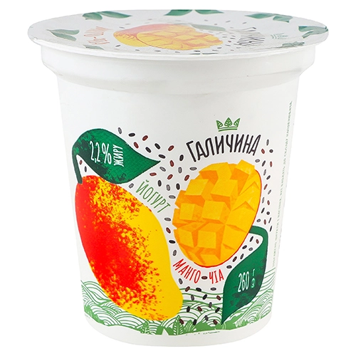 Йогурт Галичина 260г 2.2 манго-чіа ст.