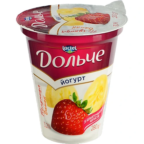 Йогурт Дольче 280г 3.2% полуниця бана ст.