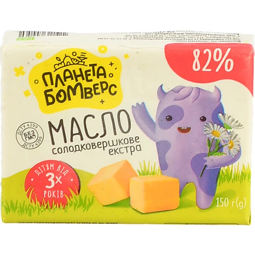 Масло Планета Бомверс 150г 82% солодковершкове Дитяче екстра