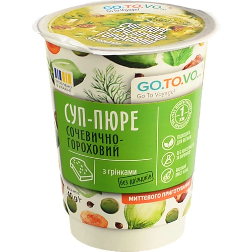 Cуп-пюре Go.To.Vo 40г сочевично-гороховий з грінками