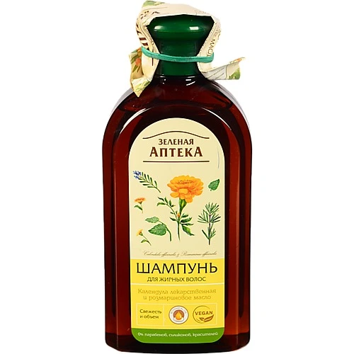 Шампунь для жирного волосся Календула лікарська і розмаринове масло Зеленая аптека 350мл