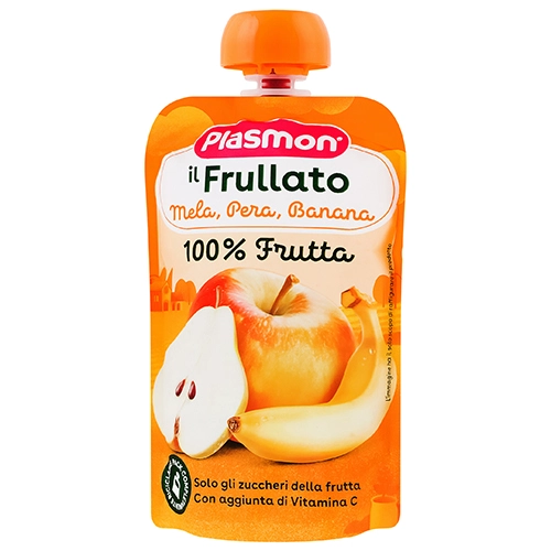 Пюре для дітей від 6міс з яблук груш та бананів з вітаміном С Фруктовий мікс Plasmon д/п 100г