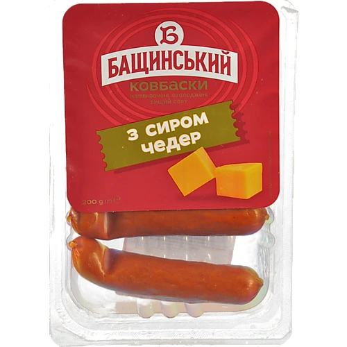 Ковбаски з сиром чедер Бащинський напівкопчені 200г