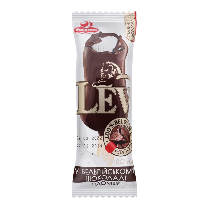 Морозиво 15% пломбір у бельгійському шоколаді Lev Ласунка м/у 80г